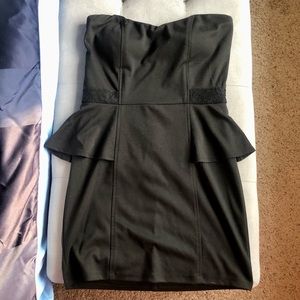 Strapless Black Peplum Bodycon Dress